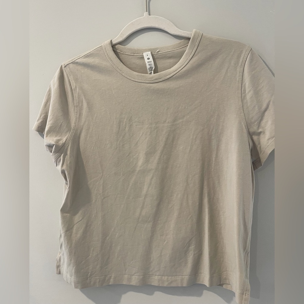 Lululemon Beige Cotton Crew Neck Cropped T-Shirt
